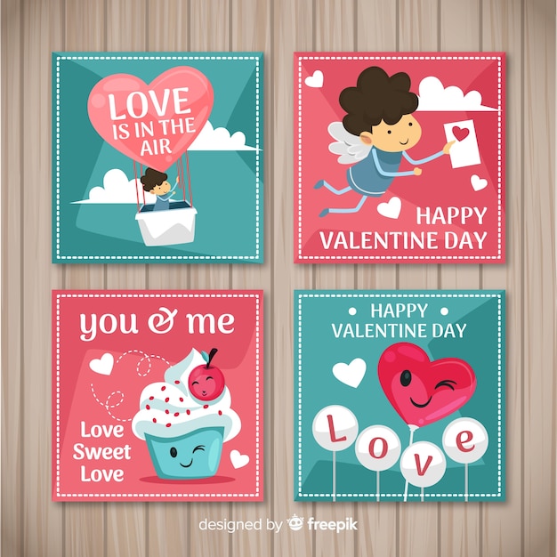 Hand drawn valentine elements cards