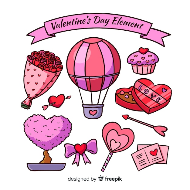 Hand drawn valentine elements collection