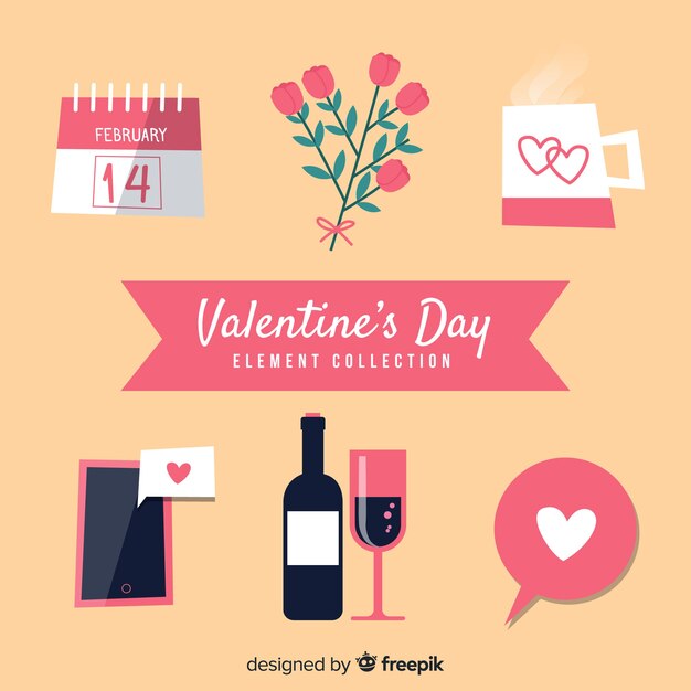 Raccolta di elementi di san valentino disegnati a mano