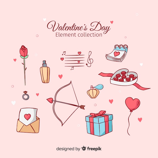 Hand drawn valentine elements set