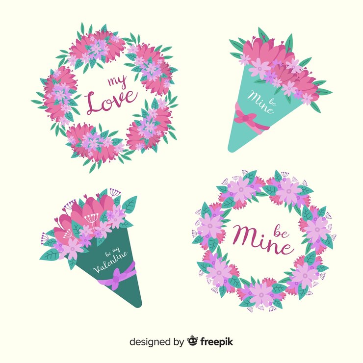 मुफ़्त वेक्टर hand drawn valentine floral pack