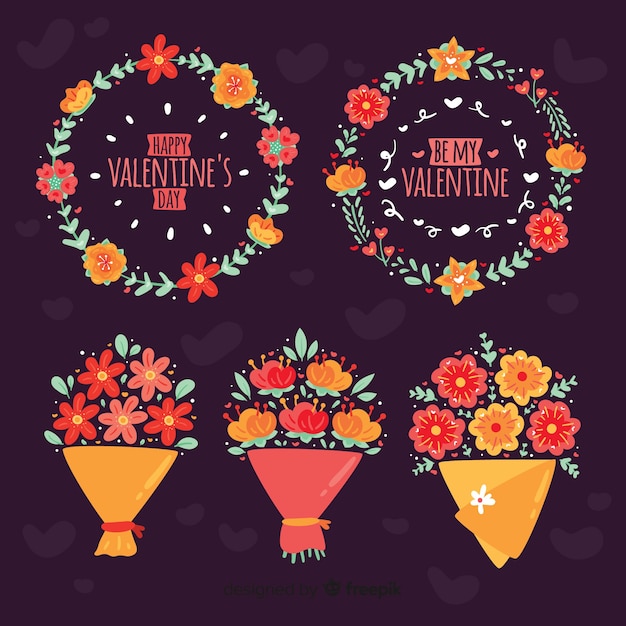 Free vector hand drawn valentine flower pack