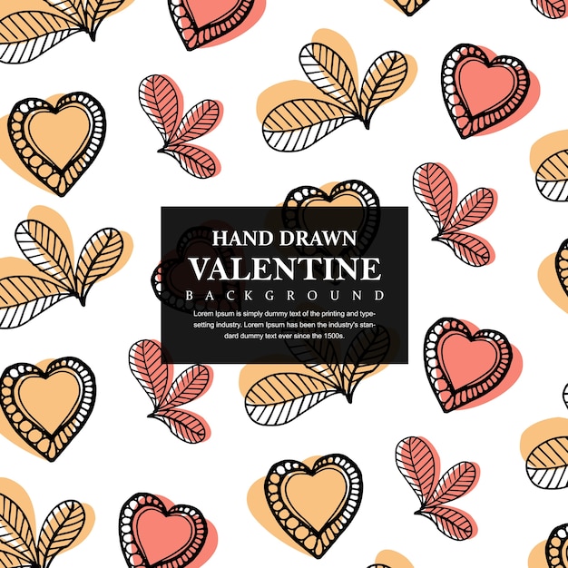 hand drawn valentine hearts and leafs background