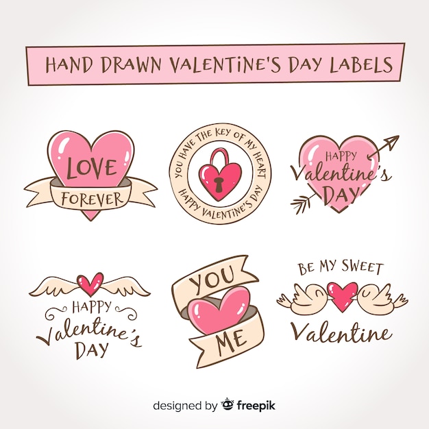 Free vector hand drawn valentine label pack