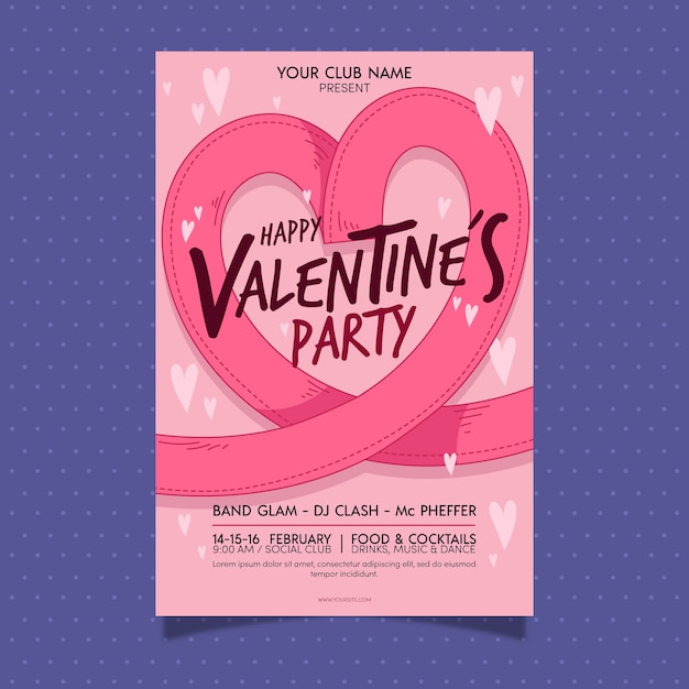 Free vector hand drawn valentine party poster with hearts