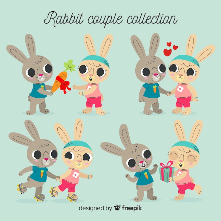 Free Vector hand drawn valentine rabbit couple pack