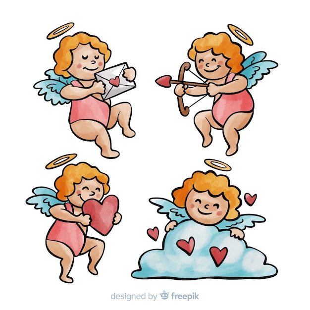 Hand drawn valentine's day angel collection