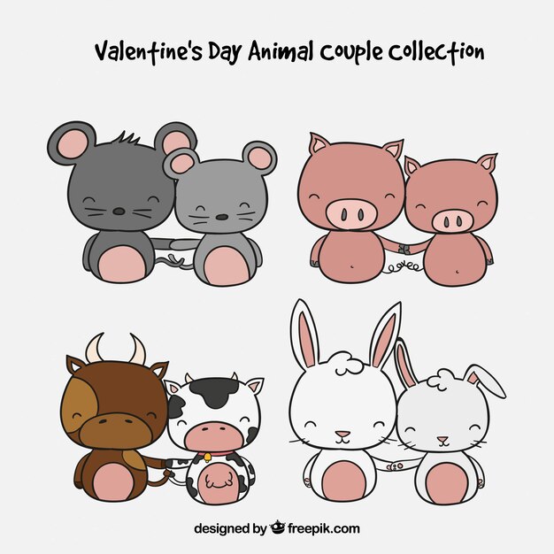 Hand drawn valentine's day animal couple collection