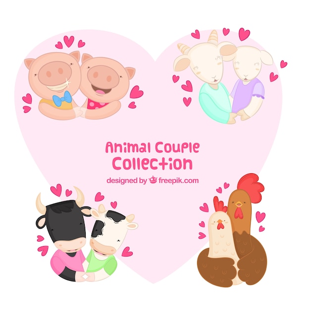 Hand drawn valentine's day animal couple collection