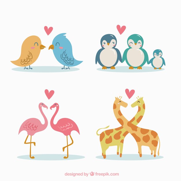 Hand drawn valentine's day animal couple collection