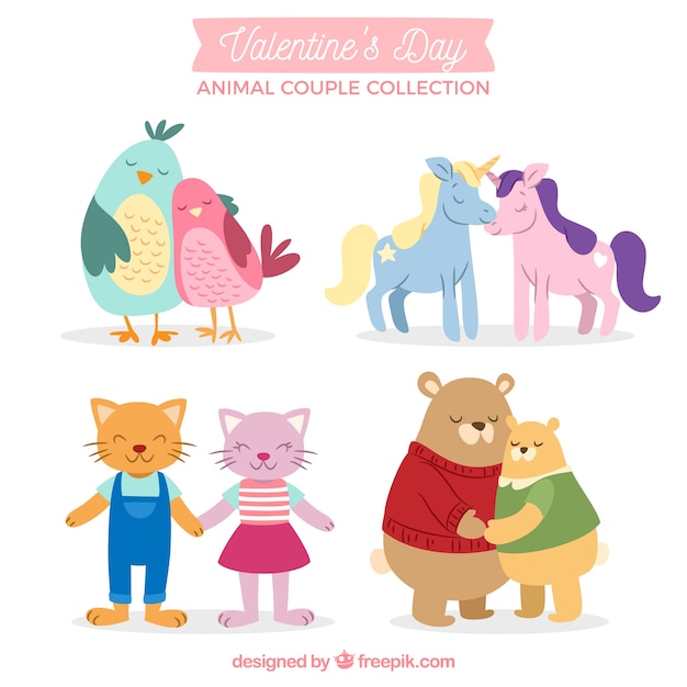 Hand drawn valentine's day animal couple collection