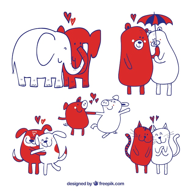 Free vector hand drawn valentine's day animal couple collection