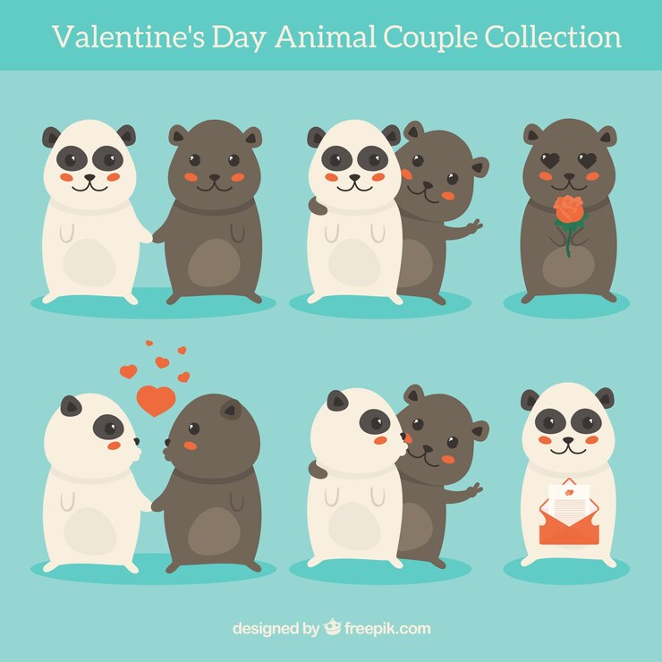 Free Vector hand drawn valentine's day animal couple collection