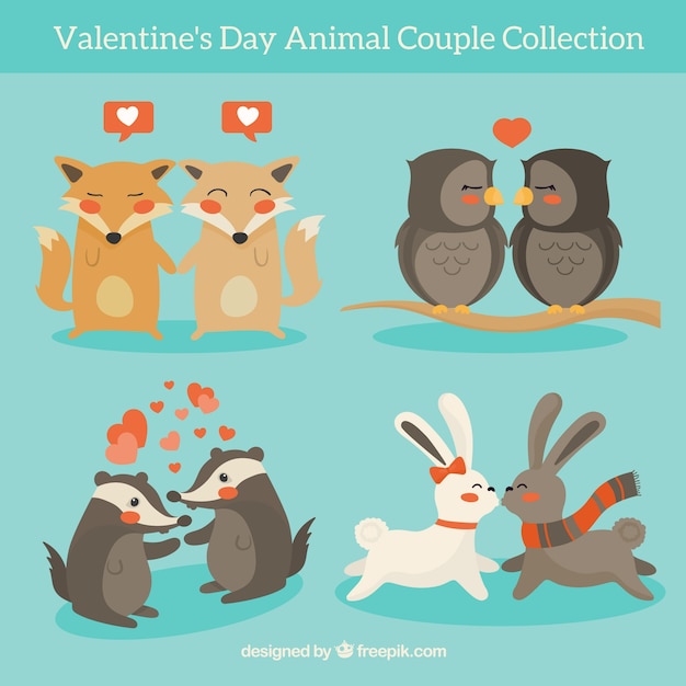 Accumulazione delle coppie animali di san valentino disegnato a mano