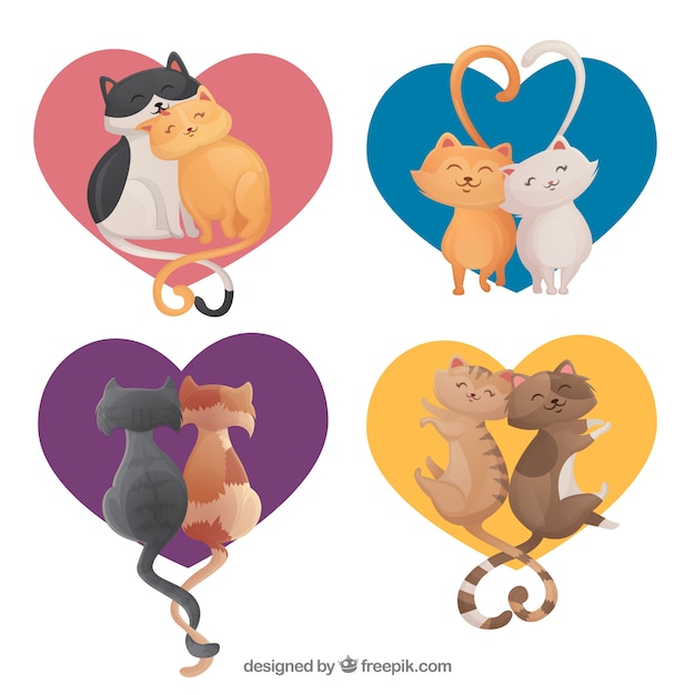 Vettore gratuito accumulazione delle coppie animali di san valentino disegnato a mano