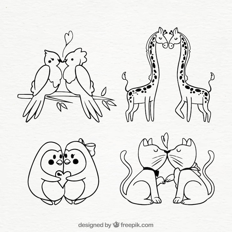 Free Vector hand drawn valentine's day animal couple collection