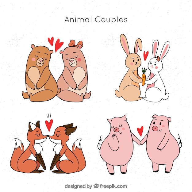 손으로 그린 발렌타인 동물 커플 컬렉션