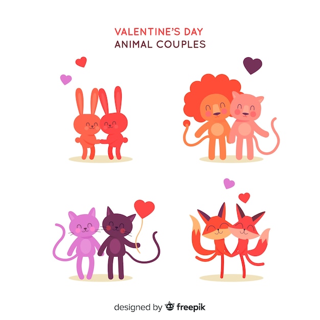 손으로 그린 발렌타인 동물 커플 컬렉션