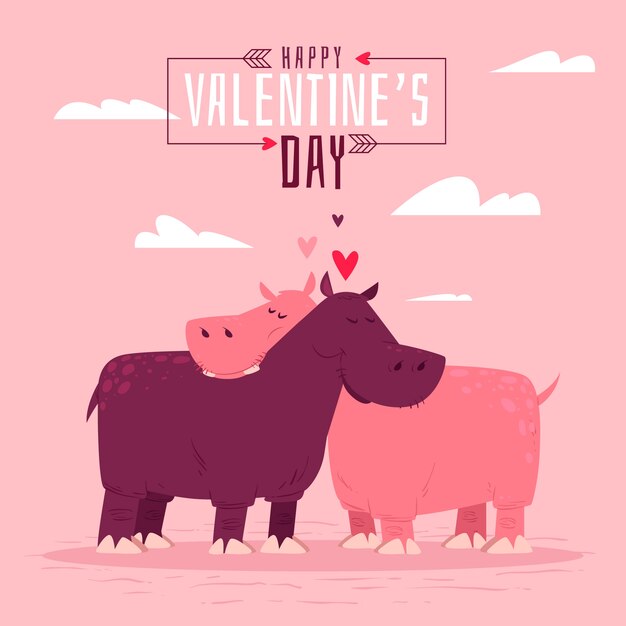 hand drawn valentine's day animal couple
