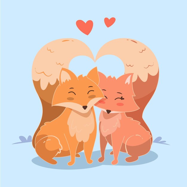 手描きのバレンタイン動物のカップル