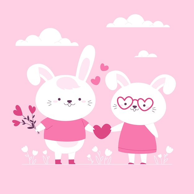 Hand drawn valentine's day animal couple