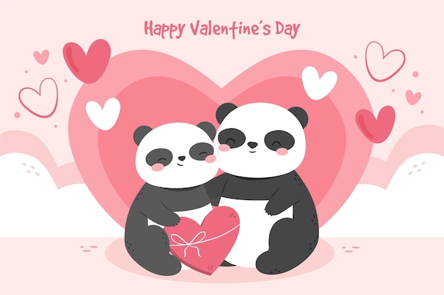 Free vector hand drawn valentine's day background with panda couple