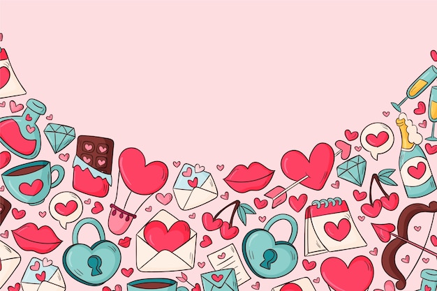 Vettore gratuito sfondo di san valentino disegnato a mano