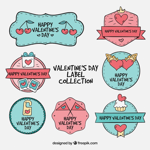 Free vector hand drawn valentine's day badge collection