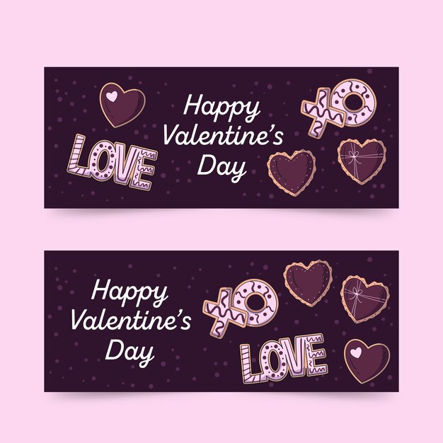 Hand drawn valentine's day banner and hearts