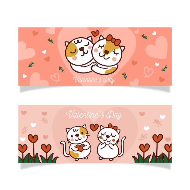 Hand drawn valentine's day banner and lovely kittens