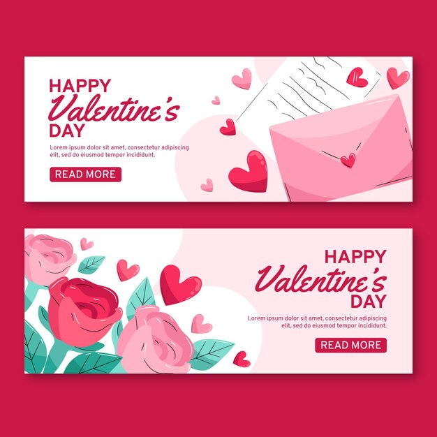 Hand-drawn valentine's day banners set