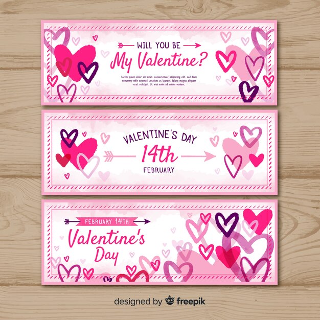 Hand drawn valentine's day banners