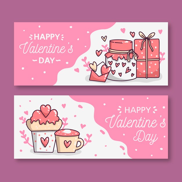 Hand drawn valentine's day banners