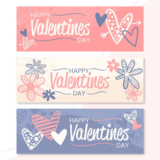 Hand drawn valentine's day banners