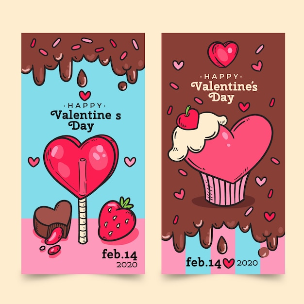 Free vector hand drawn valentine's day banners