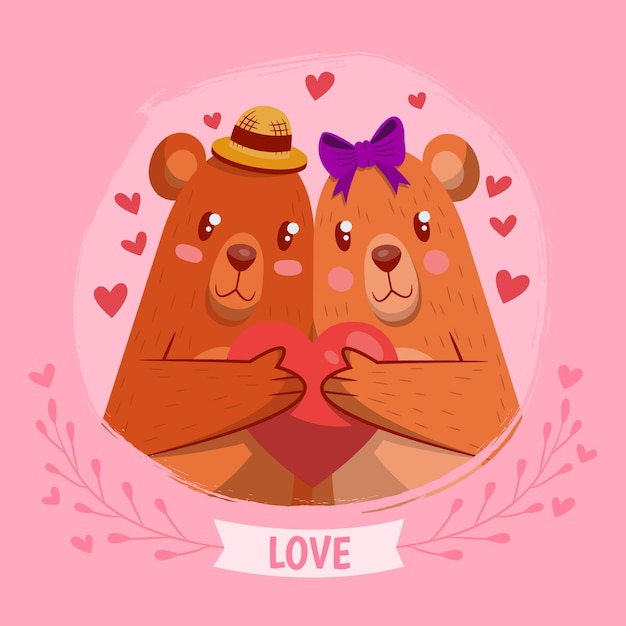 Hand drawn valentine's day bears couple