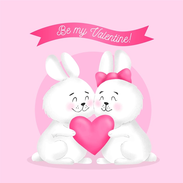 Free vector hand drawn valentine's day bunny couple