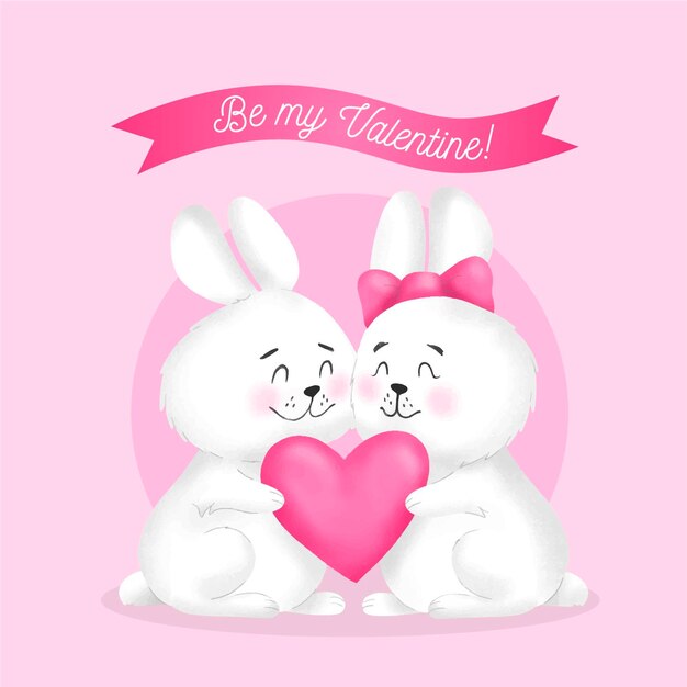 Hand drawn valentine's day bunny couple