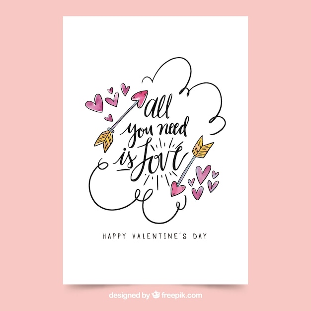 Hand drawn valentine's day card with letterin
