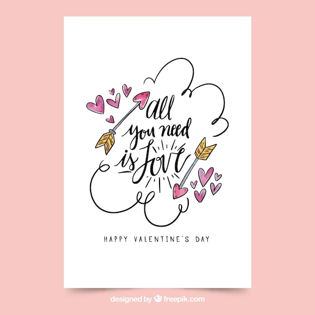 Carta di san valentino disegnata a mano con letterina