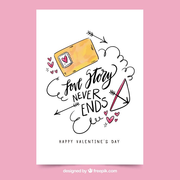 Free Vector hand drawn valentine's day card with letterin