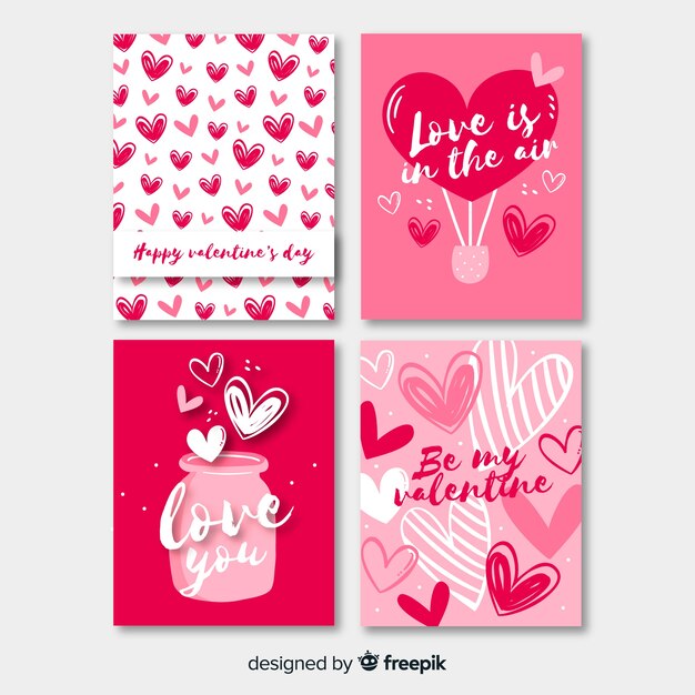 Hand drawn valentine's day cards set