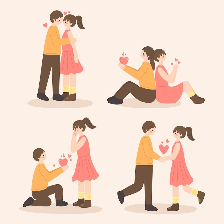 무료 Vector 손으로 그린 발렌타인 커플 팩