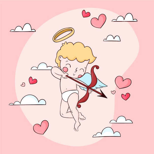 Нарисованная рукой иллюстрация купидона дня святого валентина