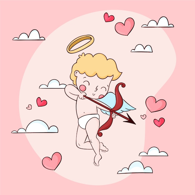 Vettore gratuito illustrazione disegnata a mano di cupido di san valentino