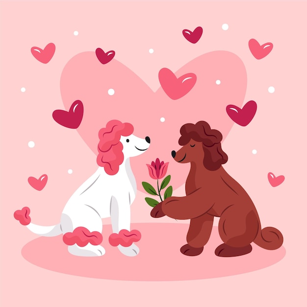 Hand drawn valentine's day dogs couple