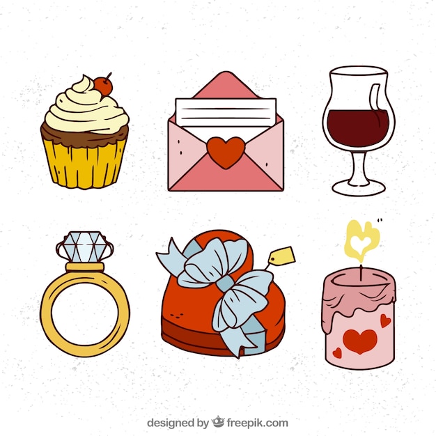 Hand drawn valentine’s day element collection – Free Vector Download