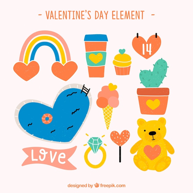 Raccolta di elementi di san valentino disegnata a mano