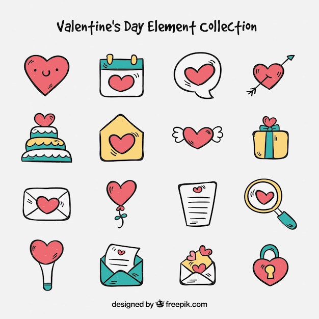 Raccolta di elementi di san valentino disegnata a mano