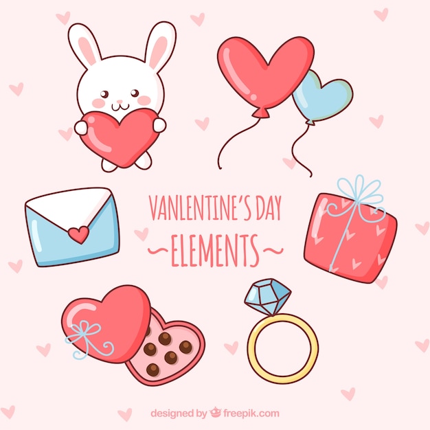 Raccolta di elementi di san valentino disegnata a mano